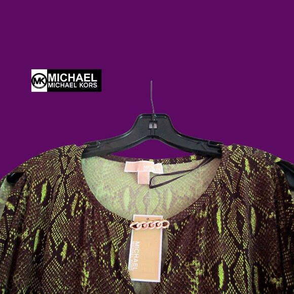 MICHAEL Michael Kors NEW Bohemian DUFFLE Snake Keyhole Cold Shoulders Dress L - Picture 6 of 11
